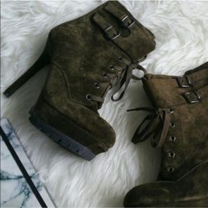 Sam Edelman Suede Forest Green Combat Booties